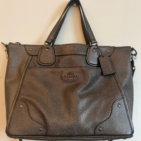 Coach Mickie Pebble Grain Pewter Satchel - Picture 1 of 7